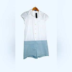 NWT THEORY Teebana Romper Size US 2 White Top Striped Bottom Shorts